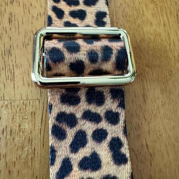 New Cheetah Leopard Print Handbag Strap 1.5" Wide 48" Long Gold Tone Mautto - Picture 5 of 10